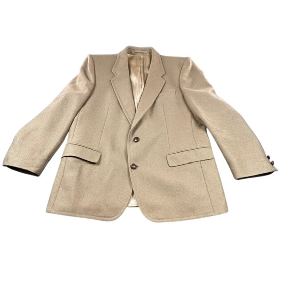 Vintage Rex Trueform for Harrods 100% Pure New Wool Blazer 44S Tan 1980s